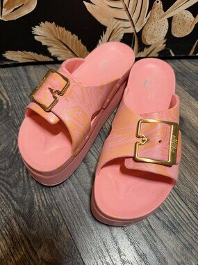 Dr. Scholl's Original Collection Apricot Marble Platform Slide Sandals Size 8